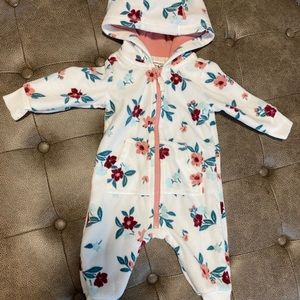 floral velour onesie with hoodie made by carter